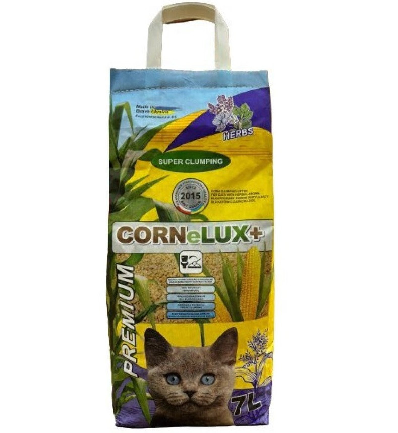 Наповнювач у котячий туалет (лоток) кукурудзяний CORNeLUX+ 7л / 3,8 кг HERBS (Травяний)