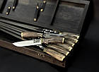 Набір шампурів ручної роботи на подарунок "Тризуб" з виделкою і ножем в дерев'яному кейсі, фото 3