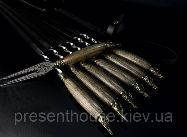 Шампура подарункові «Щука» в сагайдаку з виделкою, фото 1