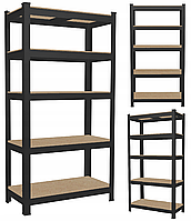 Стелаж металевий 180х90х40 см 5 полиць, навантаження - 175 кг на полицю (Чорний)