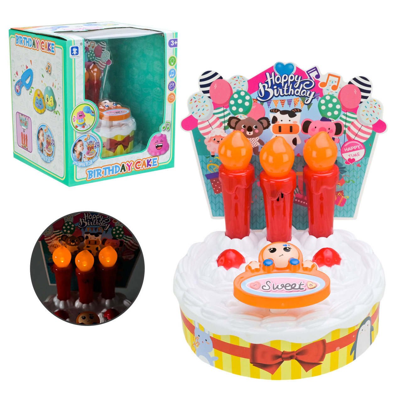 Набір продуктів LKE3L торт зі світлом та музикою, свічки гаснуть від дихання, фото 1