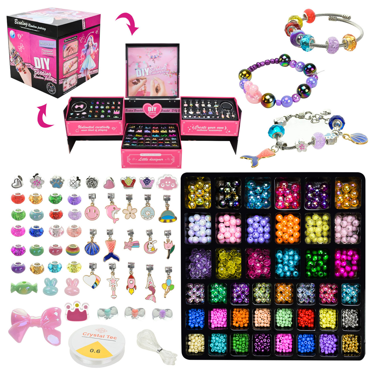 Набір для створення прикрас B4347 розкладна скринька з металевими та пластиковими намистинами та браслетами, фото 1
