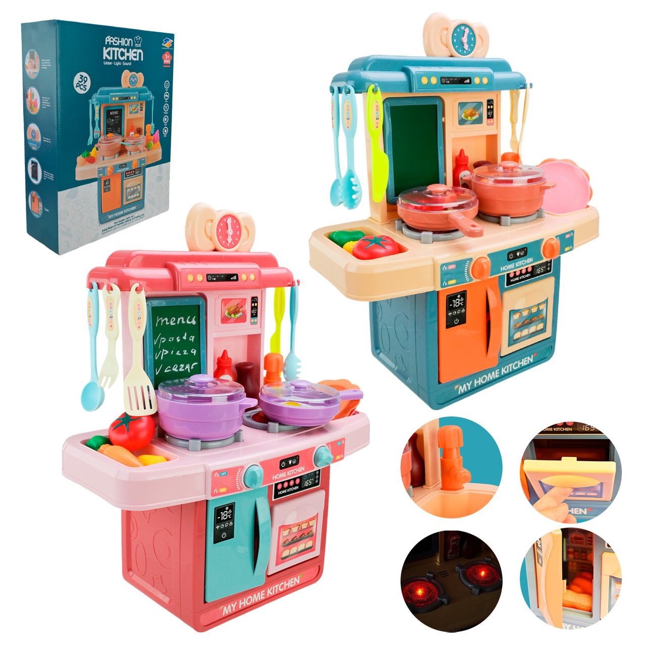 Дитяча кухня 1111 батарейна 2 види зі світлом звуком паром та водою, фото 1