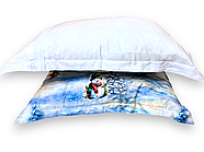 Постільна білизна Королева Ночі (Сатин Premium) | Полуторний комплект | 50х70 | Зима, сніговики, ялинки на блакитному, фото 4