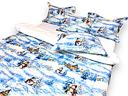 Постільна білизна Королева Ночі (Сатин Premium) | Полуторний комплект | 50х70 | Зима, сніговики, ялинки на блакитному, фото 2