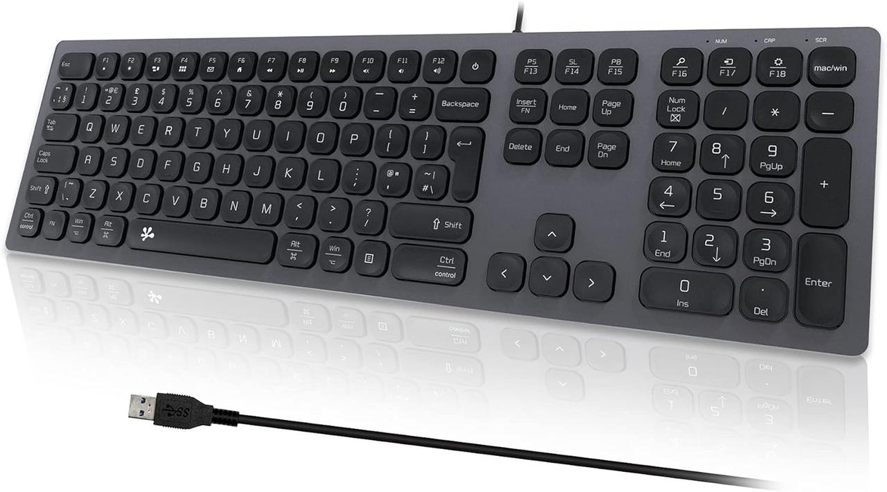 B.FRIENDIT Тонка провідна клавіатура USB - UK Layout Soft Touch та Silent Key, сумісна з Apple iMac, Macbook, Mac та PC, фото 1