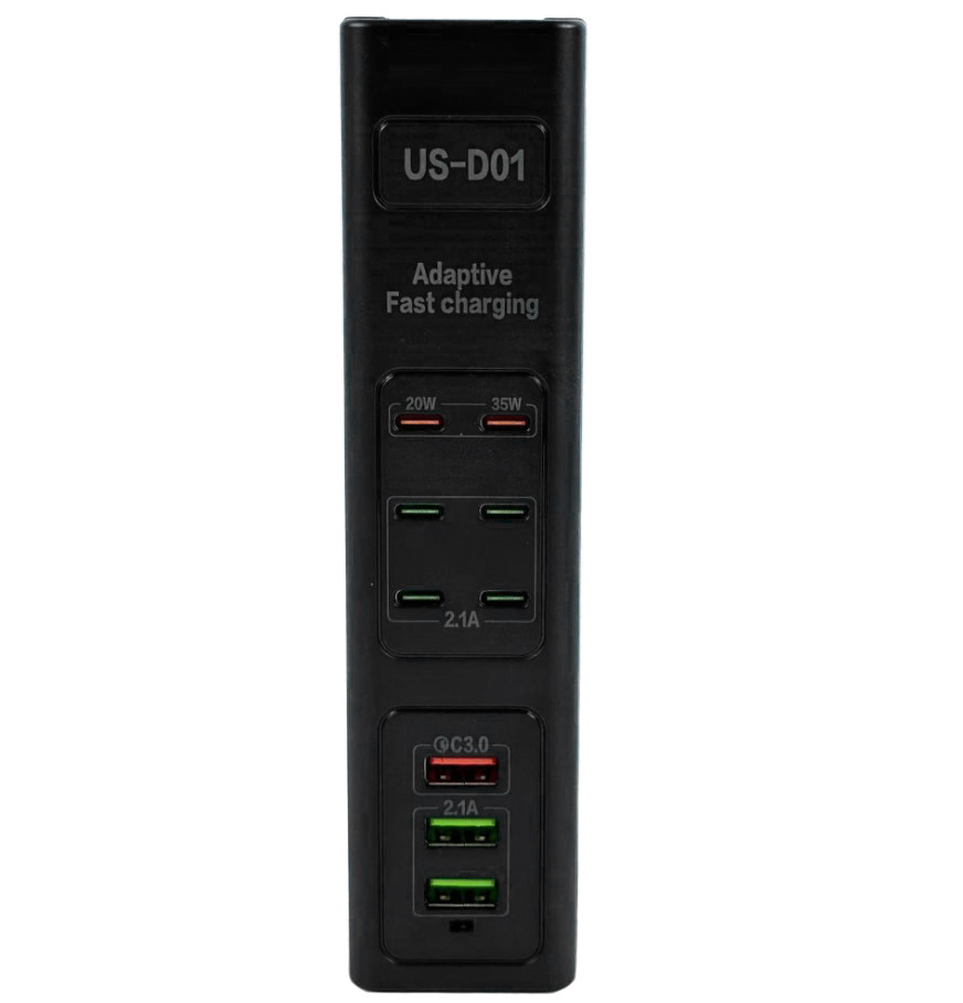 HUB-адаптер, подовжувач US-D01 85W, 6Type-C, 3USB, 110-265V, 1 м, чорний