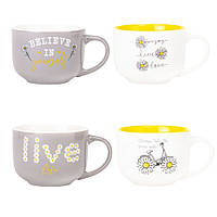 Керамічна чашка "Daisy Mood" 420 мл, 4 дизайни, паковання 12 шт.