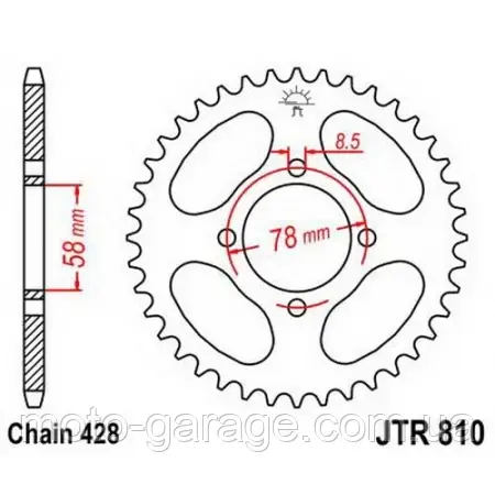 Зірка JTR810.42,LONCIN LX200GY-3,LONCIN PRUSS, SKYBIKE STATUS-250, 428H-42T D58/78-4 болта