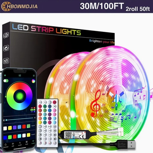 Світлодіодна стрічка з пультом RGB Bluetooth USB 30м BJ-5VRGB5-30