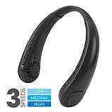 Портативний шийний вентилятор, 3-швидкісний безлопатевий вентилятор, що перезаряджається, ЧОРНИЙ, фото 2