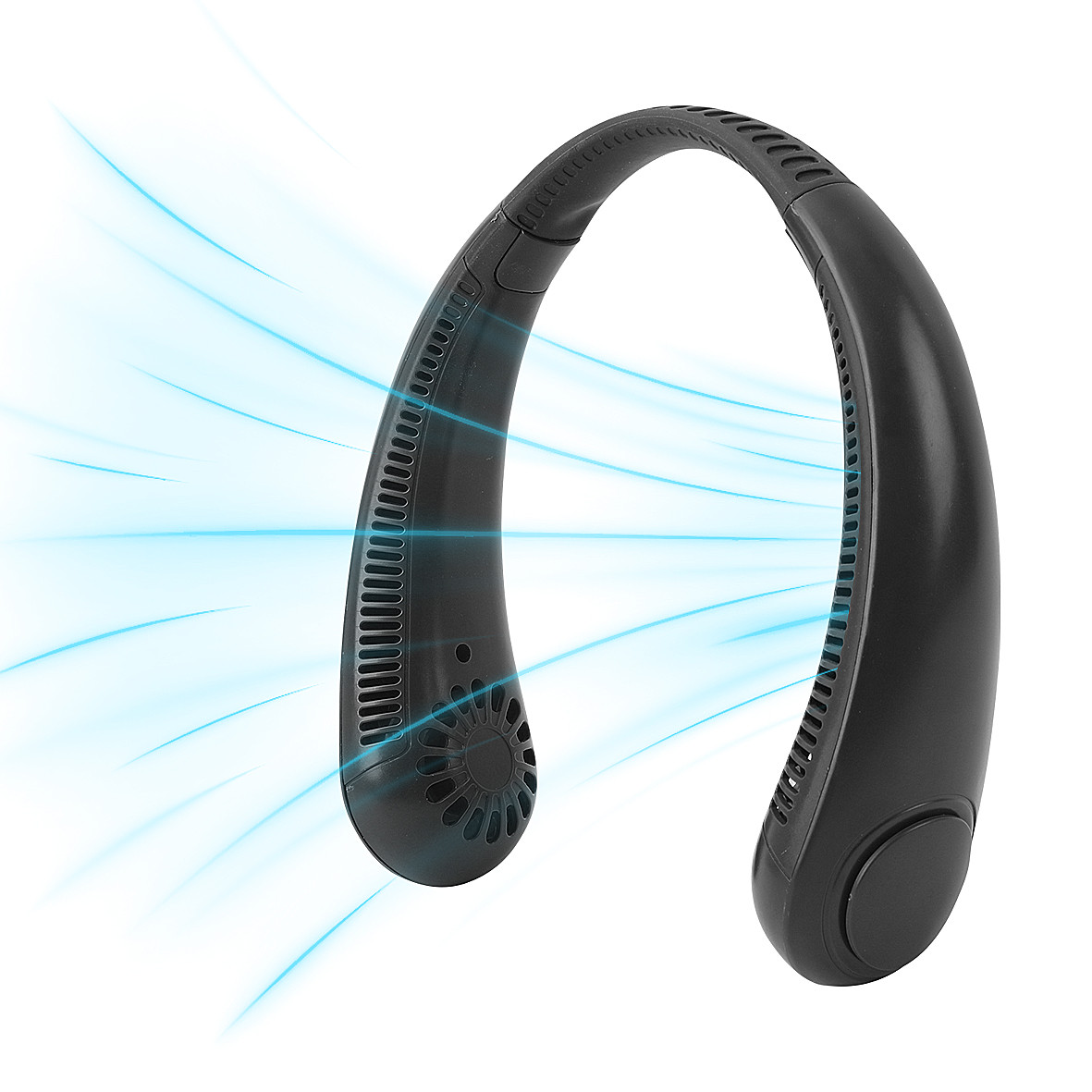 Портативний шийний вентилятор, 3-швидкісний безлопатевий вентилятор, що перезаряджається, ЧОРНИЙ, фото 1