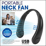 Портативний шийний вентилятор, 3-швидкісний безлопатевий вентилятор, що перезаряджається, ЧОРНИЙ, фото 4