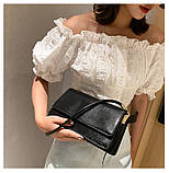 Дефект! Жіноча класична сумка чорна 5600 багет через плече клатч на короткій ручці, фото 6