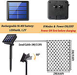 200 світлодіодних сонячних сітчастих світильників, 3M x 2M сітчасті казкові гірлянди, 8 режимів зовнішніх атмосферостійких штор, фото 7