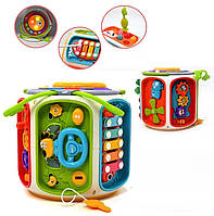 Детский многофункциональный мультибокс 9в1 развивающий бизиборд куб для малышей от года с подсветкой и звуками