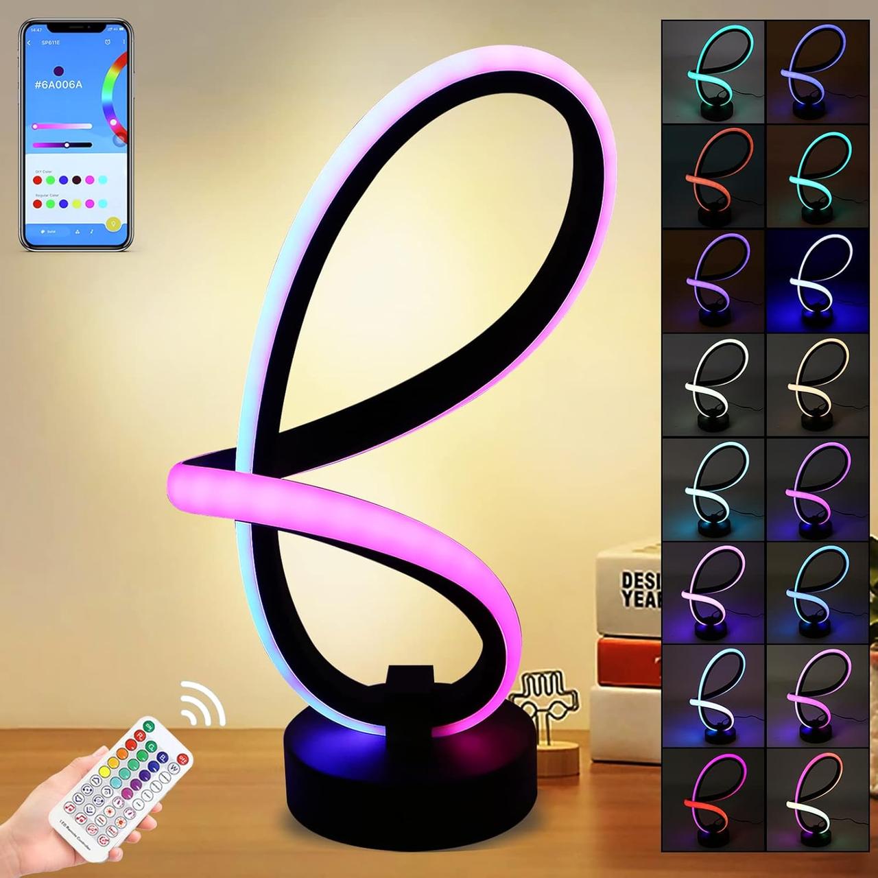 Приліжкова лампа TECKZOON, Спіральний стіл RGB, затемнений світлодіодний світильник, Управління додатком, Музичний режим, фото 1