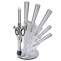 Набір ножів Kitchen of King з нержавіючої сталі 9 в 1 на підставці Срібло KK-025
