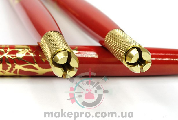 Маніпула для мікроблейдінга одностороння для плоских і круглих голок (червона з золотим візерунком)
