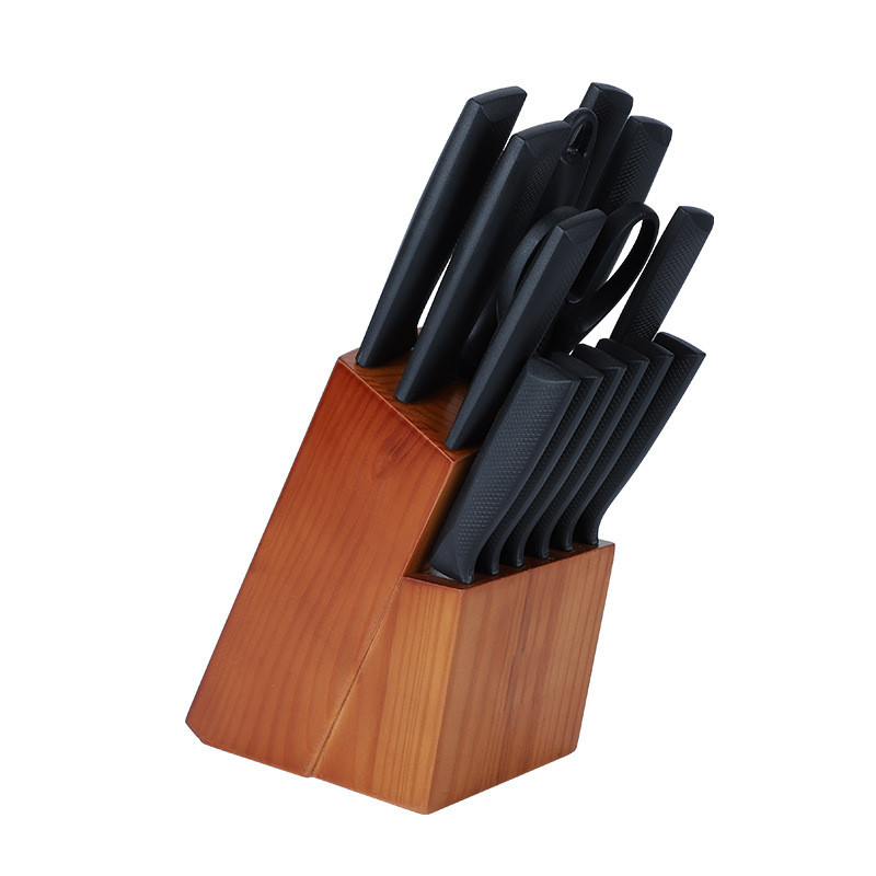 Набір ножів E-Chef з нержавіючої сталі 15 в 1 Чорно-срібні на дерев'яній підставці NP10-E01