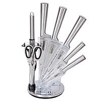 Набір ножів Kitchen of King з нержавіючої сталі 9 в 1 на підставці Срібло KK-025