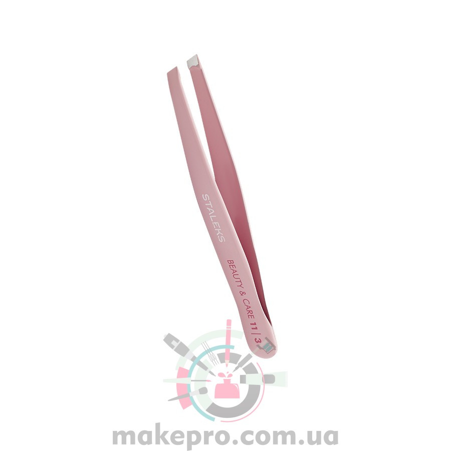 Пінцет для брів рожевий STALEKS Beauty&Care 11 type 3 (широкі скошені крайки)