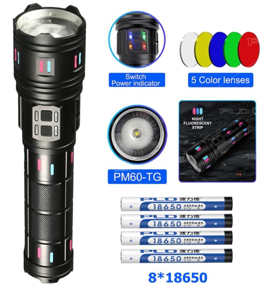 Фонарь NIGHT VISION FLUORESCENCE AK177-WHITE LASER LED PM60-TG, 8х18650, power bank, ЗУ Type-C, zoom, 4