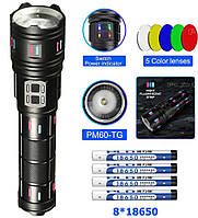 Фонарь NIGHT VISION FLUORESCENCE AK177-WHITE LASER LED PM60-TG, 8х18650, power bank, ЗУ Type-C, zoom, 4