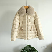 Жіноча куртка з пуху з хутряним коміром, Бежевий, XL (а3561)