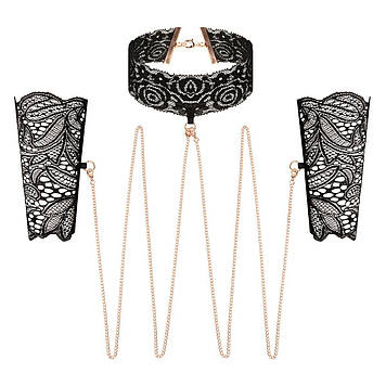 Мереживні наручники та комір Rosy Gold - Lace Cuffs and Collar - Black Bomba💣