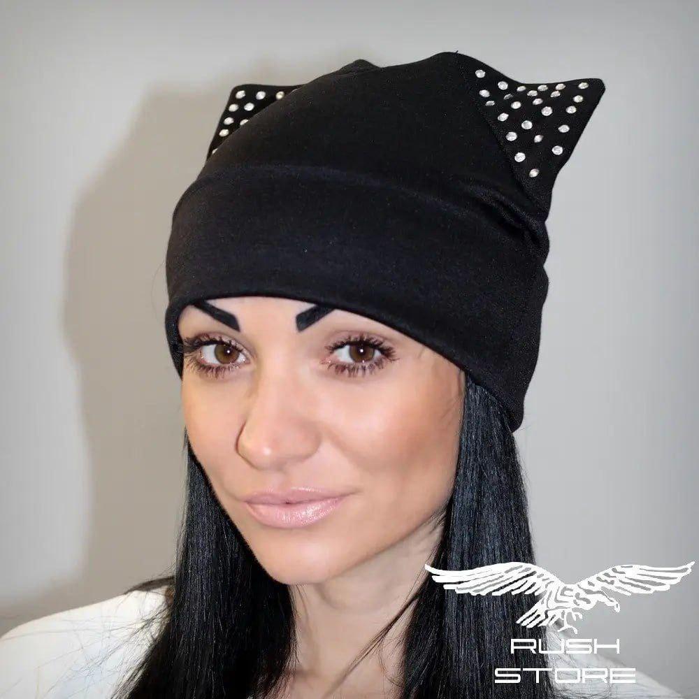 Жіноча шапка з вушками і стразами, фото 1