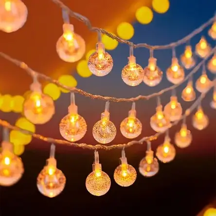 Світлодіодна гірлянда "Кульки прозорі" 20 LED, 5 м + перехідник, 220 V, IP44, Теплий білий YU227, фото 1