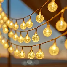 Світлодіодна гірлянда "Кульки прозорі" 100 LED, 5 м + перехідник, 220 V, IP44, Теплий білий YU227, фото 4