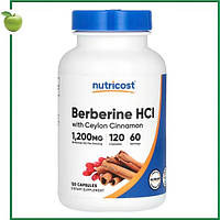 Берберин гідрохлорид із цейлонською корицею, 1200 мг, 120 капсул (600 мг в 1 капсулі), Nutricost, США