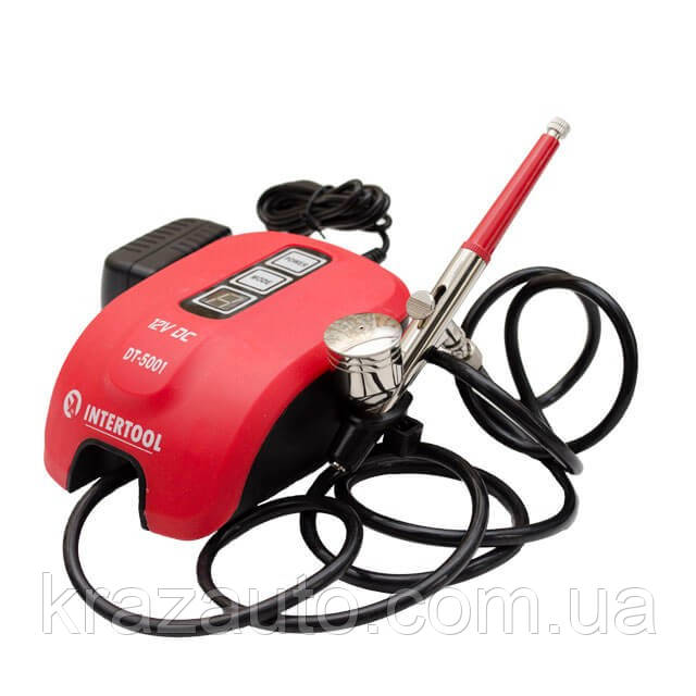 Аерограф електричний 12 Вт, 12 В, 10-15 л/хв, 0-2 бари INTERTOOL DT-5001, фото 1