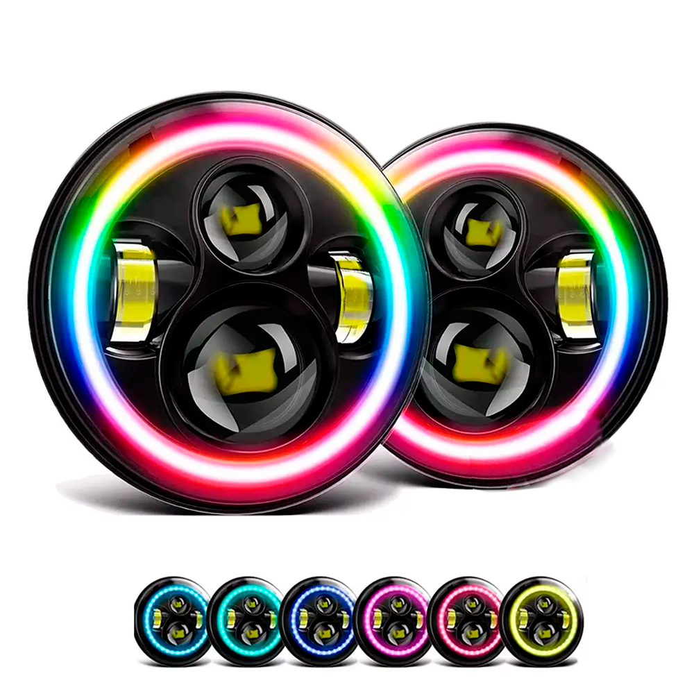 Світлодіодні LED фари RGB, 75 Вт, 7 дюймів, Нива, УАЗ, ВАЗ 2101, 2121, FJ Cruiser, Мото, фото 1