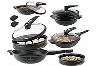 Сковорода вок-сотейник, пароварка Edenberg 3 в 1 з мікротиском з мармуровим покриттям 32 см (EB-12112)