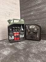 Канистра бар подарочная для алкоголя на 10 литров с посудой "Пикник" зеленая в подарок куму, брату, мужу