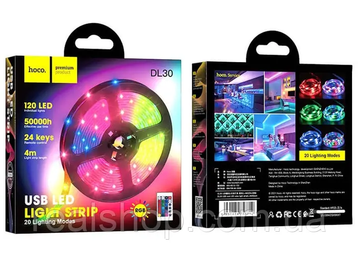 Стрічка світлодіодна LED RGB Hoco DL30 з пультом USB 4 м Чорний