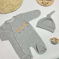 Теплий комплект для новонародженого: чоловічок + шапочка-вузлик