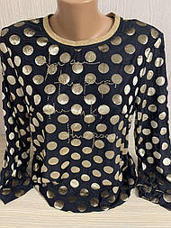 Блуза LIDA  ошатна з принтом горох чорно золотого кольору