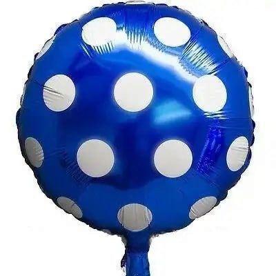 Фольгована кругла синя куля в білий горох, 18" 45 см