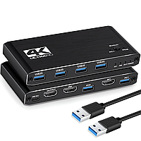 KVM Світч на 2 комп'ютери Addap KVMS-02 | USB Перемикач на 2 порти, HDMI, 4K, 60Гц