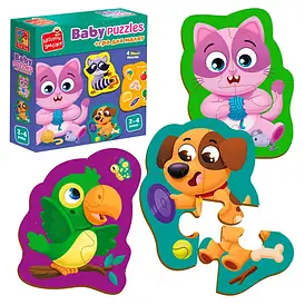 Дитяча картонні бебі-пазли з грою "Хатні улюбленці" | Vladi Toys (VT1722-25)