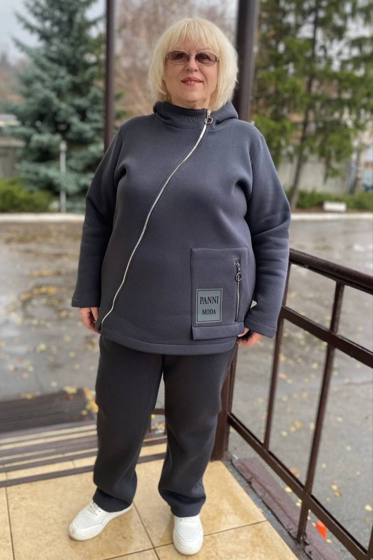 Жіночий теплий костюм великого розміру зимовий фліс сірий колір