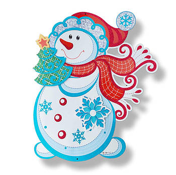 Новорічні прикраси на вікна Сніговик 41 см