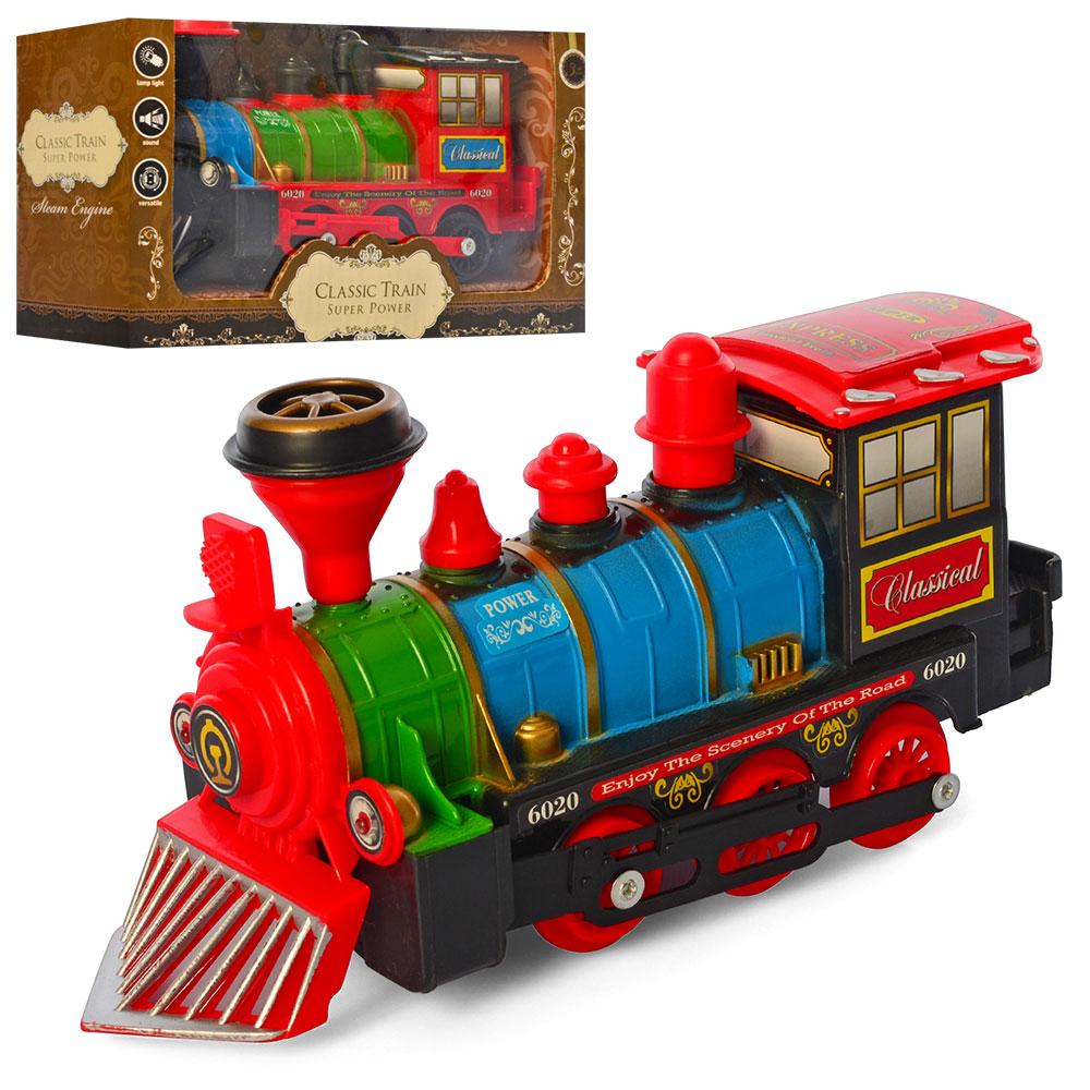 Паровозик 20см, муз, звук, світло, їздить, 2 кольори, бат, в кор-ці, 21,5-12,5-8см /48/, фото 1