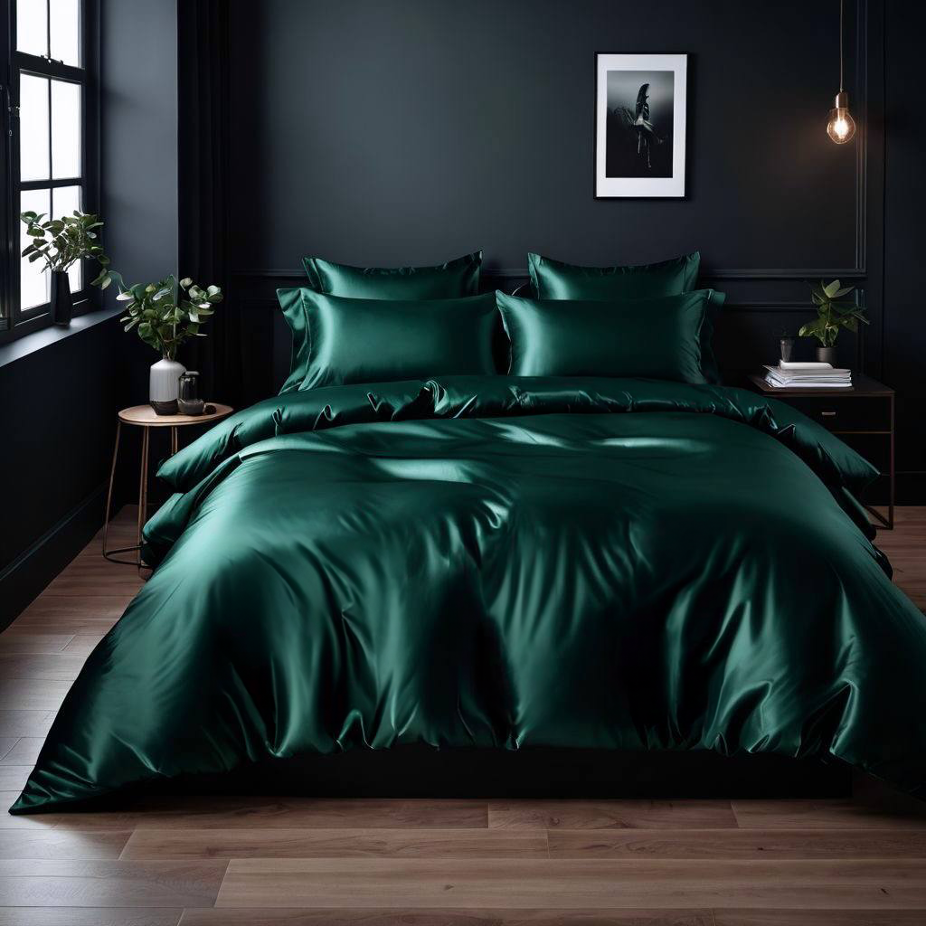 Підковдра на блискавці 145х215 Королева Ночі (Сатин Premium) | Полуторна | Однотонний темно-зелений, фото 1