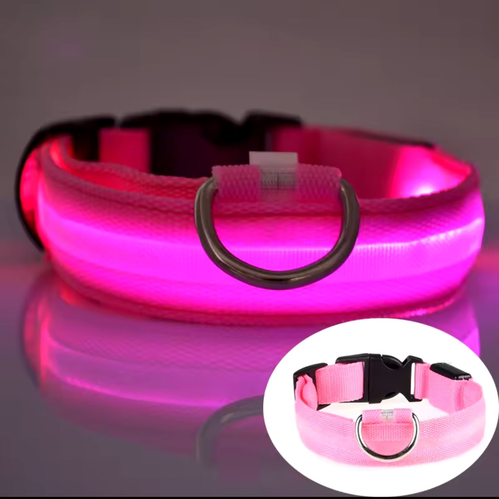 Led нашийник що світиться для собак, регульований світлодіодний нашийник розмір М (рожевий)