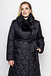 Чорне стьобане пальто великих розмірів із хутром під пояс, фото 6